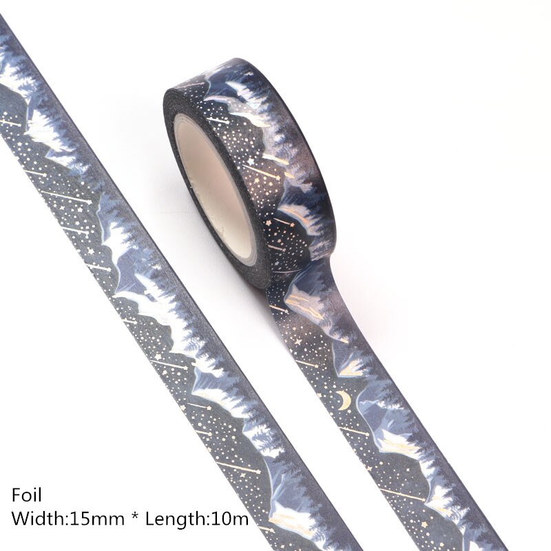 1Pc 15Mm * 10M Zilver Folie Blauwe Sneeuw Bergen Washi Tape Scrapbooking Masking Tape Kantoor Lijm kawaii Briefpapier