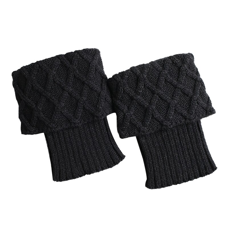 Leg Warmers Women Short Knitted Boot Cuffs Socks Cover Diamond Checkered Knitted Thermal Winter Shoe Accessories: Black