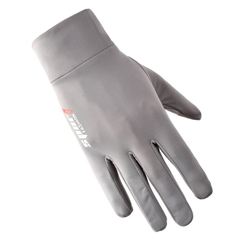 Men Women Outdoor Print Letters Sport Fitness Non-Slip Touch Screen Cycling Mitten Thin Elasticity Full Finger Fishing Glove I53: Gray