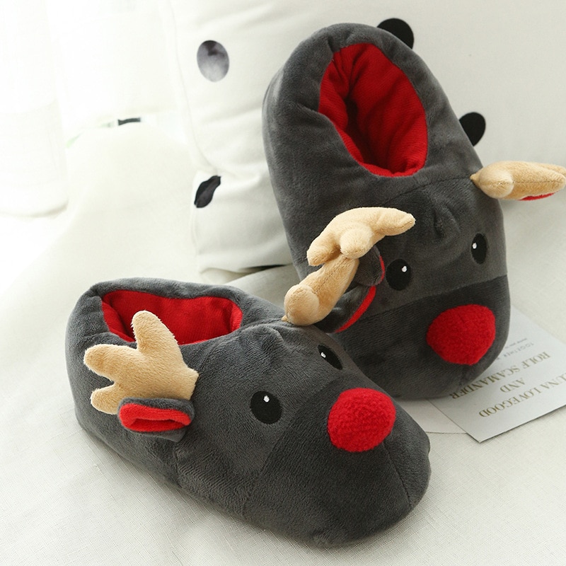 weihnachten Hirsch Winter Frauen Schuhe Winter Herde Plüsch Warme Hausschuhe Innen Boden Baumwolle Männer Hause Schuhe Größe 41