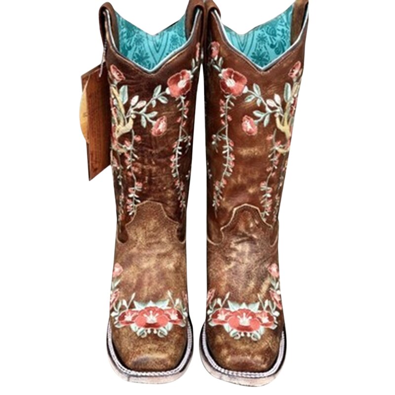 Weibliche Ritter Stiefel Lange Rohr Stiefel Mitte waten Stiefel Martin Stiefel Western Cowboy Stiefel Jahrgang Motorrad Schuhe Damen: Braun / 43(26.5cm)