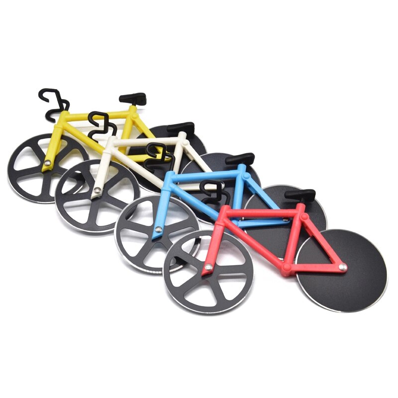 Stainless Steel Kitchen Pizza Tool Bike Pizza Cutter Knives Non-stick Two-wheel Bicycle Shape Pizza Cutting Knife With Holder