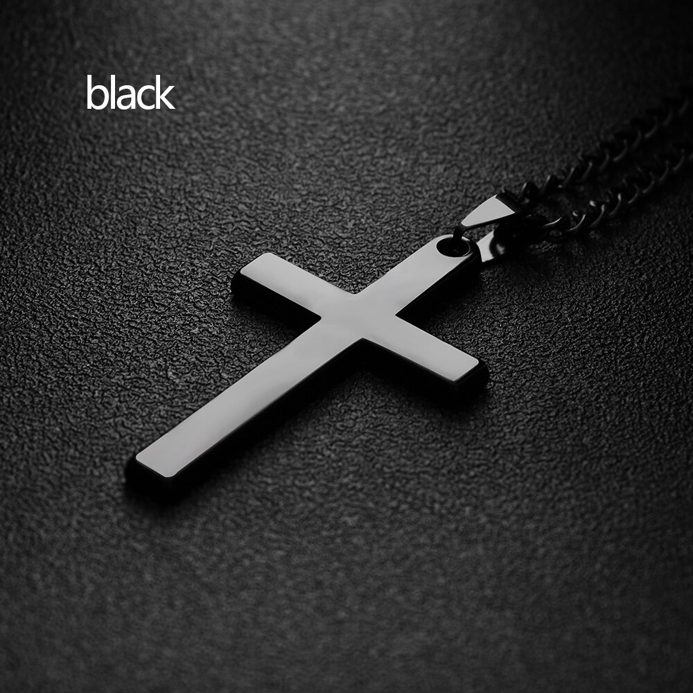 Collar con colgante de Cruz para hombre, cadena de eslabones de acero inoxidable, estilo Punk, 1 unidad,: A-black