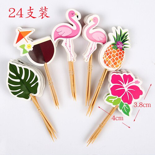 Décoration de gâteau d&#39;été pour anniversaire Tropical hawaïen, flamand rose, ananas, Toucan, Aloha, lettre, Cupcake, fête de mariage: 24pcs Flamingo