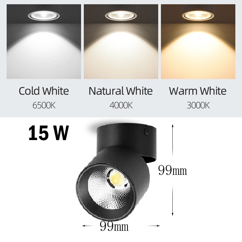Adjustable LED Spotlights 7W 10W 15W Led Spot Light Lamp Ceiling Spots Track Lights Lighting Spotlight for Home Kitchen Bedroom: 15W Black Body / Neutral White