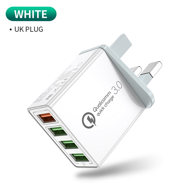 Elough 35W Quick Charge 3.0 4 USB Charger for iPhone 11 7 Samsung S9 Huawei Xiaomi QC3.0 EU US UK Fast Wall Mobile Phone Charger: UK White