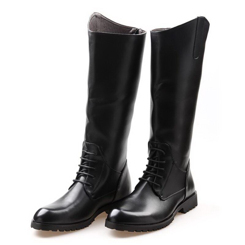 Bottes hautes noires pour hommes, chaussures de moto de styliste pour l'entraînement de l'armée, Cosplay Antique décontracté de rue: 10