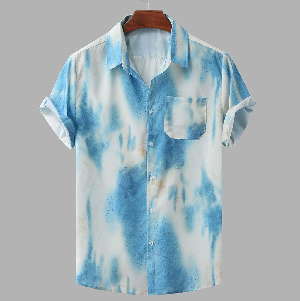 Summer Tie dye Men's Shirt Casual Turn-down Collar Brand Tops Long Sleeve Hawaiian Shirts Men Camisa Plus Size