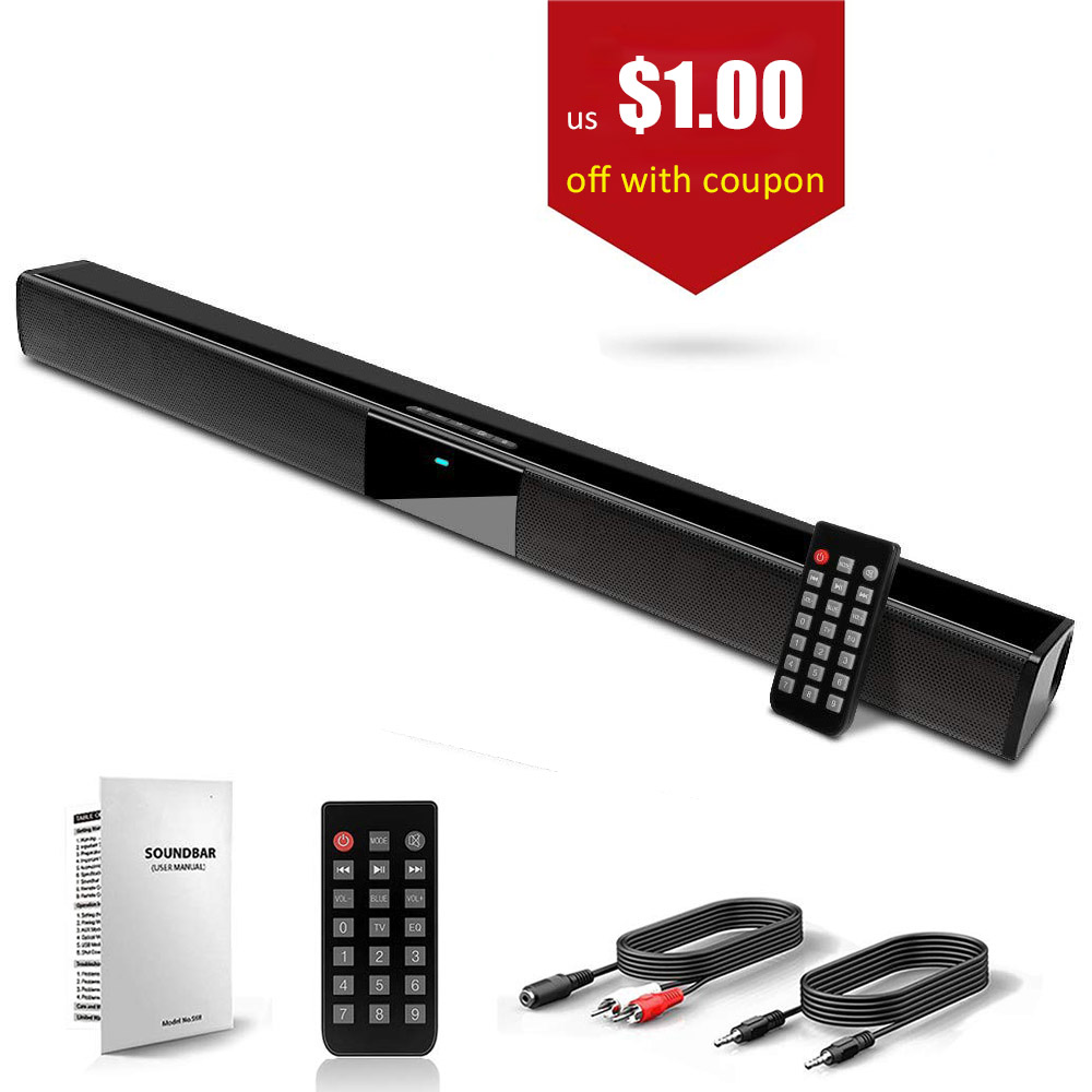 Draadloze Tv Soundbar 20W, Bluetooth Sound Bar Tv Speaker, Subwoofer Voor Tv, Pc, Smartphone, tablet, Afstandsbediening