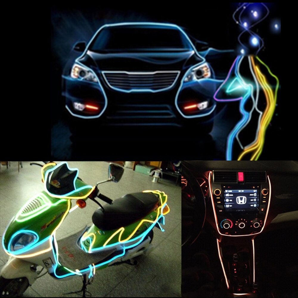 5M Glow EL Wire Cable with 12V Car Driver LED Neon Christmas Dance Party DIY Costumes Clothing Luminous Car Light Decoration