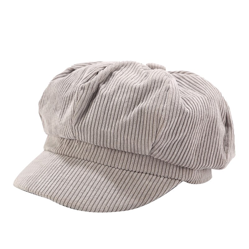 mujeres Vintage gorro de pana ocio Inglaterra estilo Retro Octagonal sombrero para damas pintor invierno: Gris