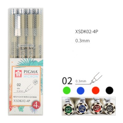 Sakura pigma micron fine line pen sæt 3/4/9 forskellige farver kunstmarkør manga comic pro liner børste pen tegnesæt: Xsdk 02-4p
