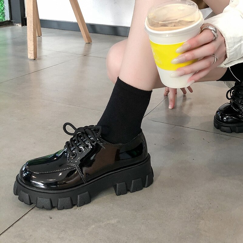 Zapatillas de deporte gruesas con tacón oculto para mujer, zapatos de cuña con aumento de altura, plataforma alta de otoño, Oxford