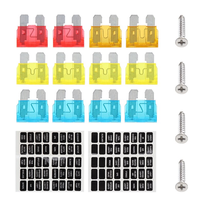 6 Way 12V-32V Auto Car Power Blade Fuses Box Holder Kit For Car Boat Fuse Holder Replacement with 16pcs Fuse 40pcs Sticker