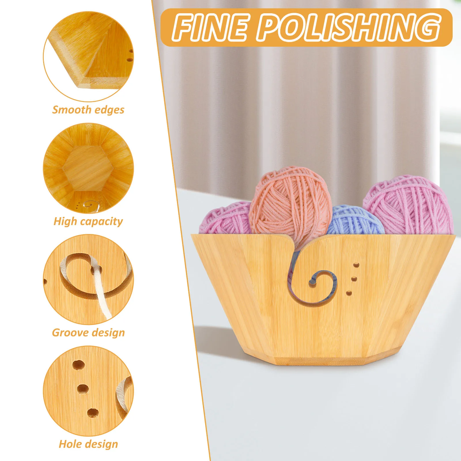 Wood Yarn Bowl Knitting Storage Basket Wool Wire Holder Organizer Knitting Crochet Weave Tool Storage Bowl with Manage Wire Hole