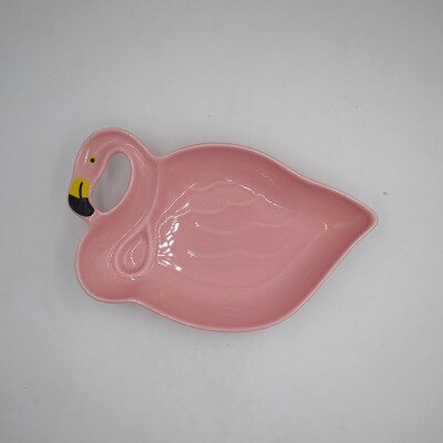 Pink Ceramic Bird Flamingo Shape Lovely Teapot/Plate: Small Yellow Mouth