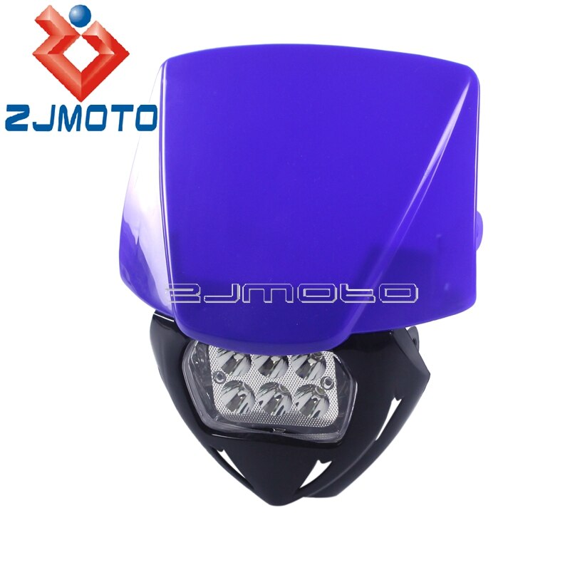 Ensemble universel de phare LED de vélo de saleté pour Yamaha Suzuki YZ YZF WR TT DR RM MX Enduro Supermoto masque de carénage de phare bleu