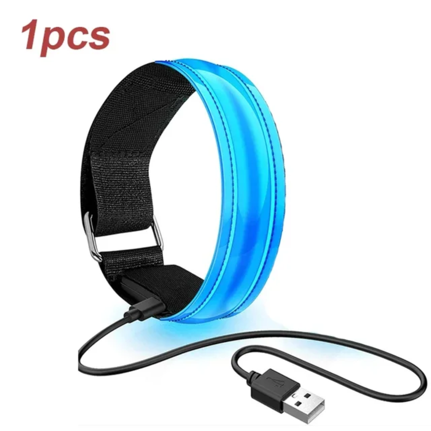 Brazalete luminoso para correr de noche con carga USB, pulsera para deportes al aire libre, cinturón de seguridad reflectante para ciclismo, pulsera brillante para bicicleta: Azul