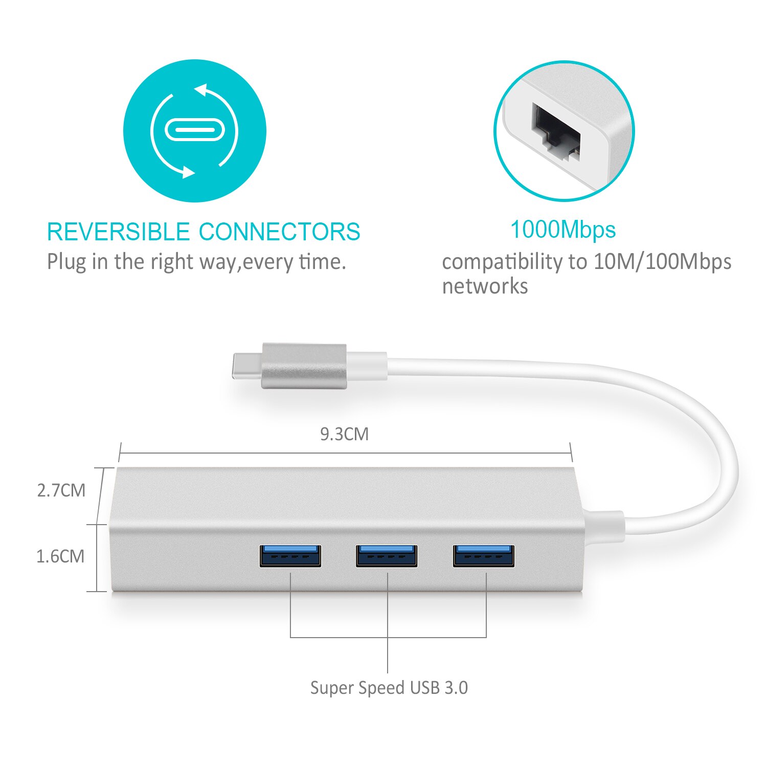 GOOJODOQ USB C Ethernet Rj45 Lan Adapter 3 Port USB Type C Hub 10/100/1000 Mbps Gigabit ethernet USB 3.0 Network Card voor MacBook