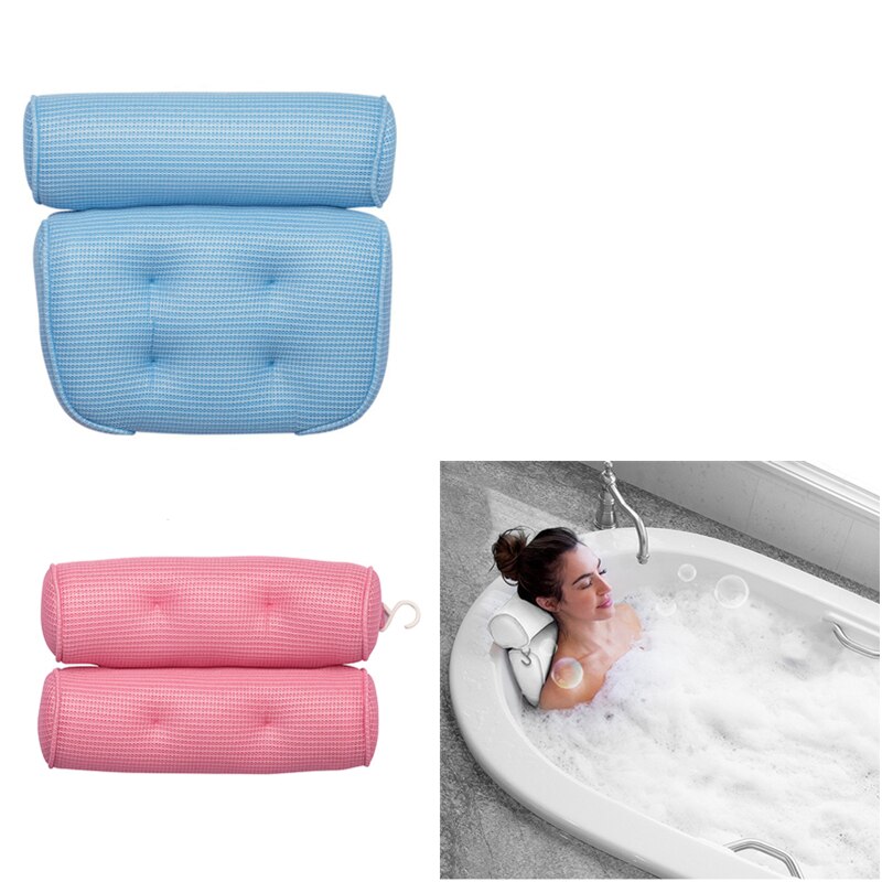 3D Mesh Spa Bath Pillow with 6/4pcs Suction Cups Neck Back Support Breathable Spa Pillow Bathroom Accersories подушка для ванны