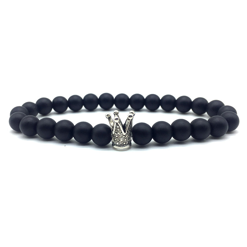 Korona Charm bransoletka mężczyźni 2022 moda prosty kamień lawowy matowy bransoletka z koralików dla mężczyzn biżuteria prezent Pulsera Hombre: 1