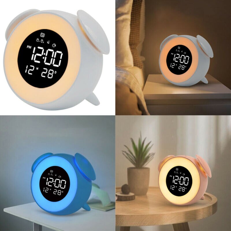 Kids Bedside LED Digital Snooze Alarm Clock Night Light USB Port Cute Cartoon Children Baby Room Led Christmas Decor