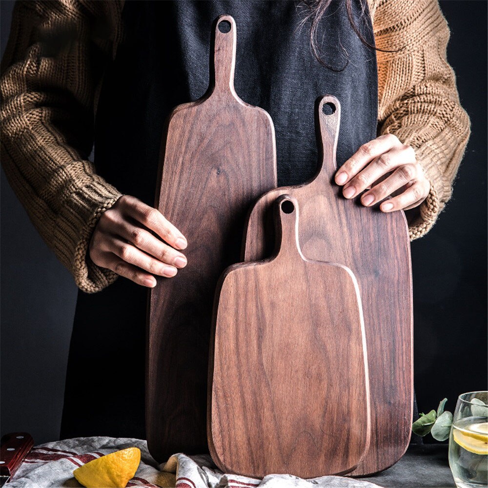 Kitchen Chopping Board With Handle Wood Food Plate Pizza Bread Fruit Hangable Cutting Board Durable Non-Slip Home Accessories 1P