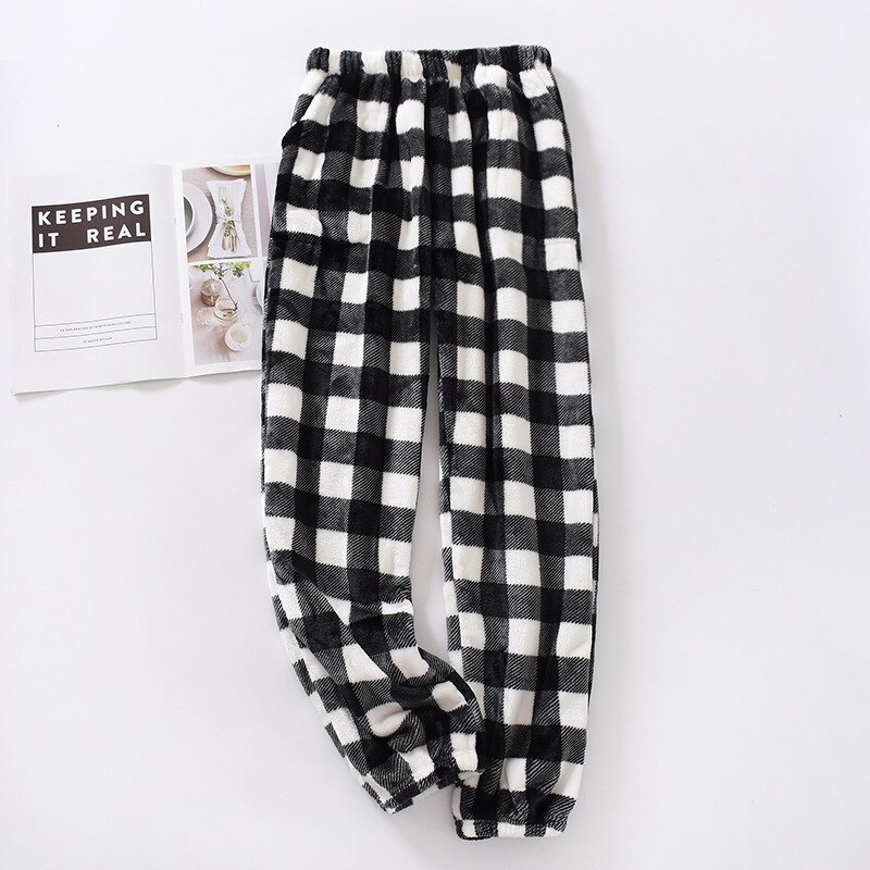 Pyjama long pour homme et femme, pantalon en flanelle, doux et , vêtement de maison, idéal pour l'hiver: Women black / L