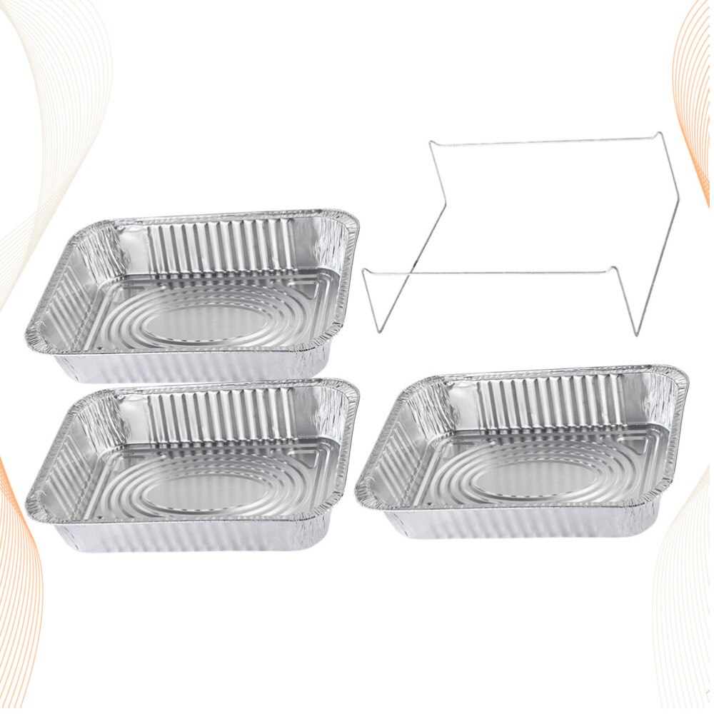 4pcs Disposable BBQ Drip Pan Aluminum Foil Tin Barbecue Pan Food Container Liner Trays Takeaway Packing Box with Cover(3500ml 3p: Silver