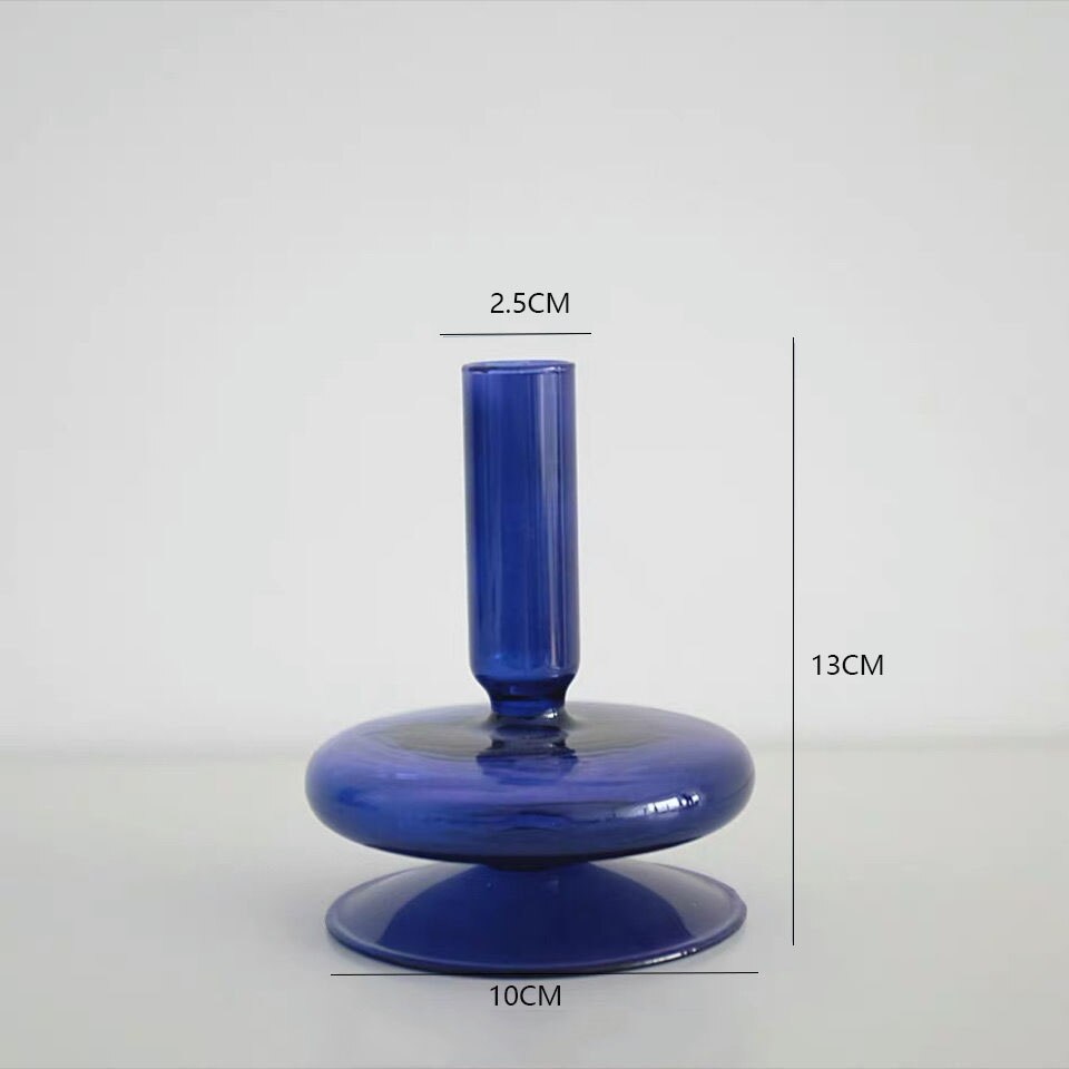 Suporte de vela nordic decoração para casa vaso de mesa acessórios de decoração de casamento castiçal de vidro vaso azul recipiente de vidro: C
