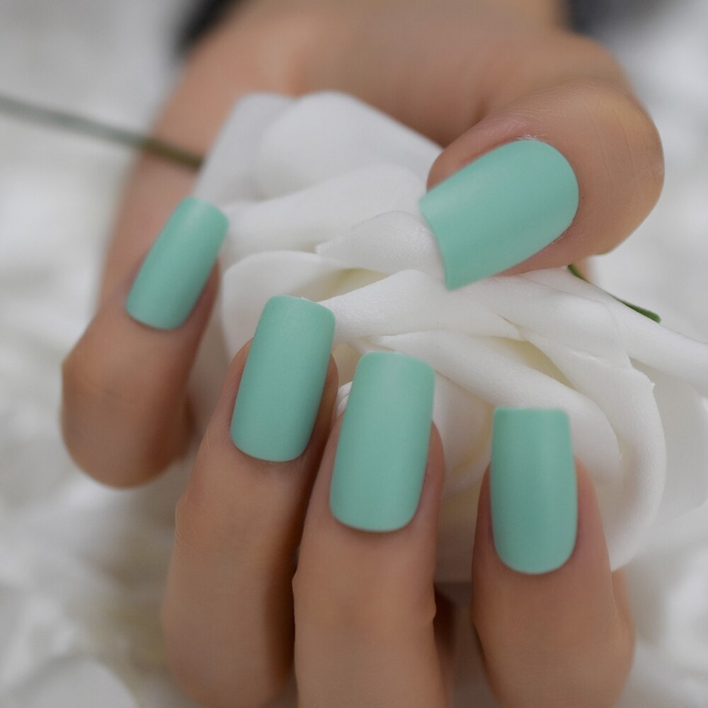 Rough Matte Square False Nails Dark Purple Frosted Acrylic Artificial Nails Medium Manicure Tips 24pcs: L5124