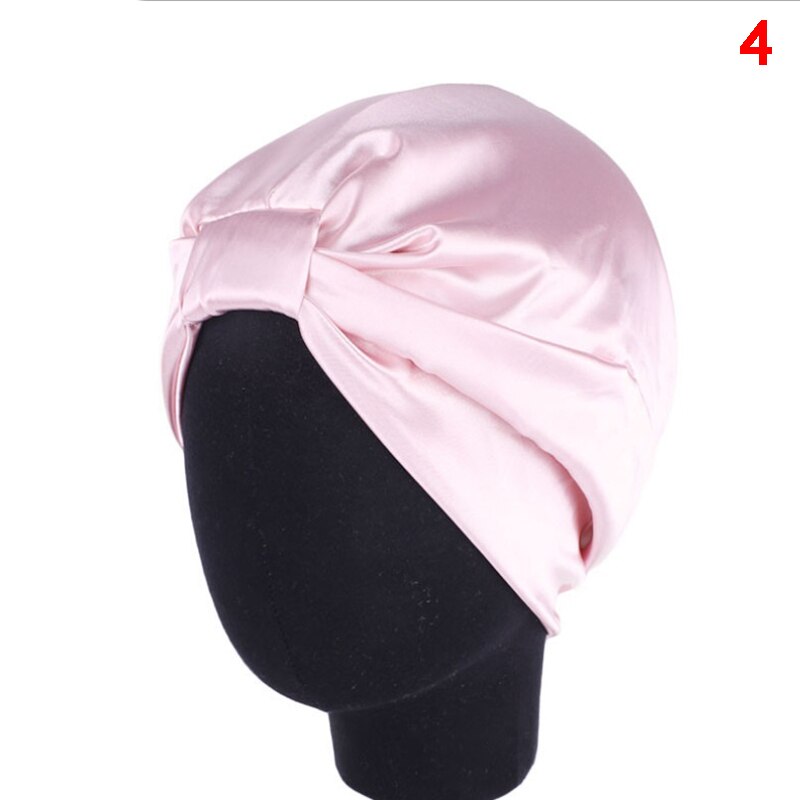 Satin hætte hårhætter salon nat hår hat naturligt krøllet hår dobbelt elastik bade søvn kvinder hovedbetræk wrap hat: N4
