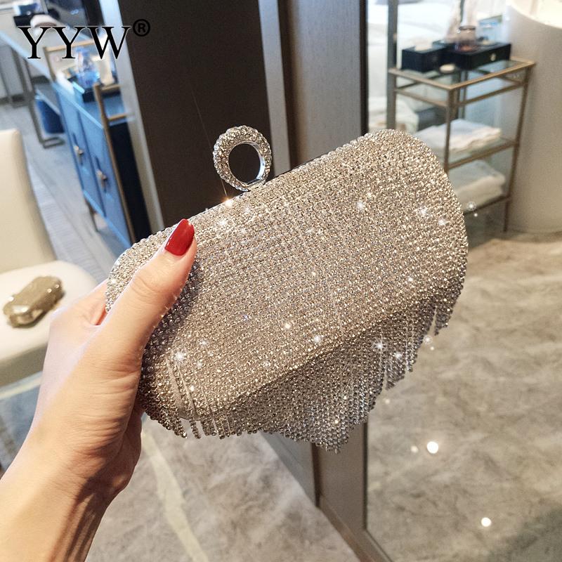 Gold Silver Evening Clutch Bag Purse for Women Bling Rhinestone Chain Evening Hands Bag for Party Wedding Banquet