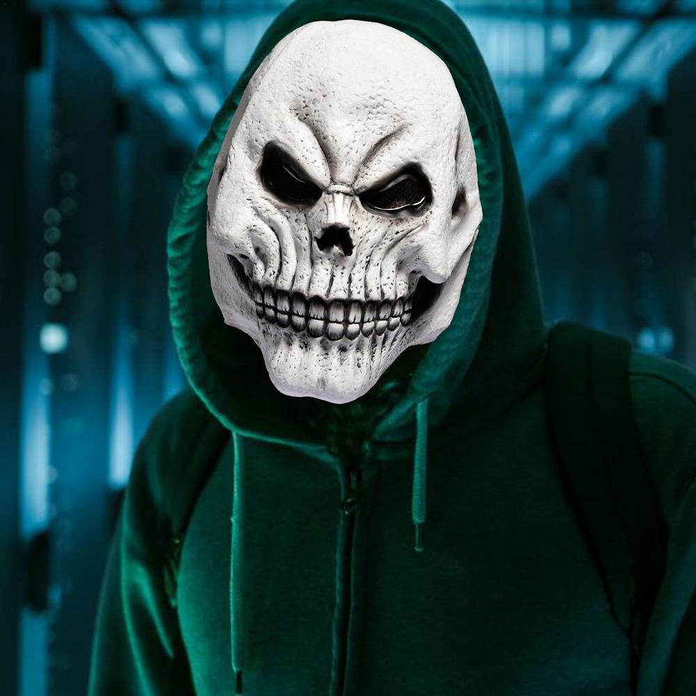 Máscara de calavera con cabeza de mandíbula móvil para Halloween, máscara de látex, mascarada de terror, tocado de esqueleto para Halloween, utilería de terror