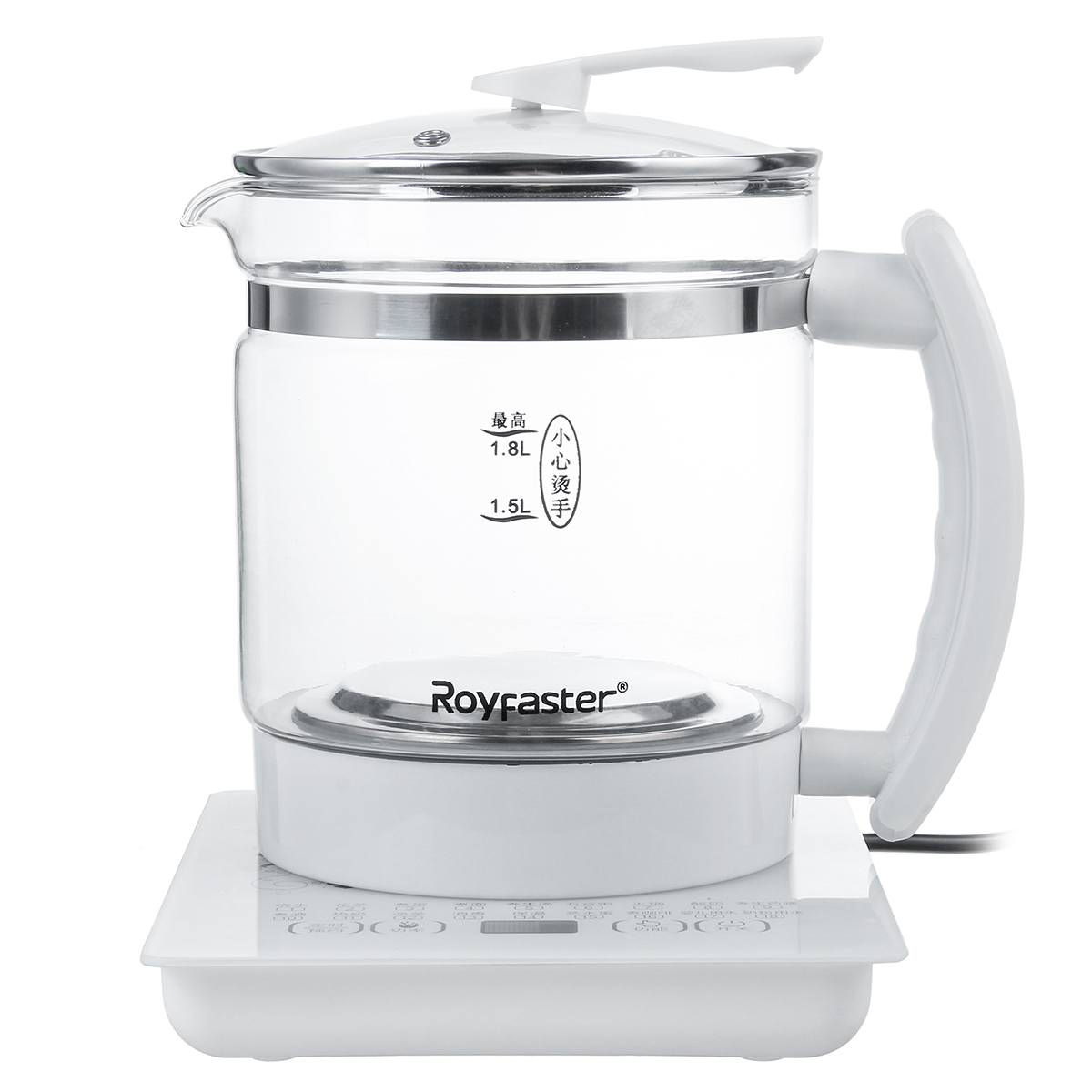 220V Multifunction Electric Kettle 1.8L Mini Glass Health Pot Flower Teapot Porridge Slow Cooker Heating Insulation Kettle: White