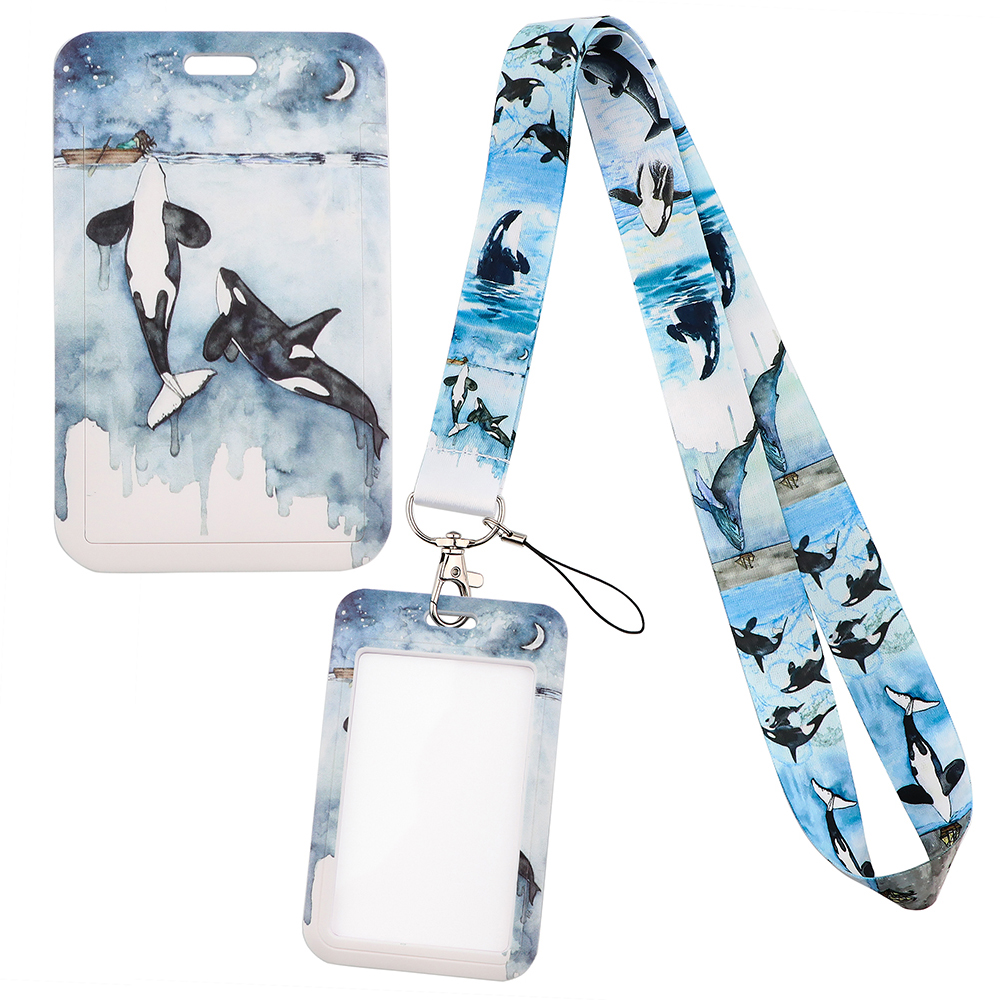 YQ973 Whales Key Lanyard Phone Strap Keychain Lariat Phone Rope Shark Animals Key Cord ID Credit Card Badge Holder
