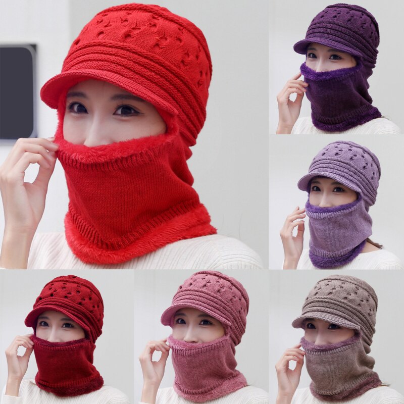 Senhoras inverno quente corda agulha forro de pelúcia quente à prova de vento capa completa cordão earmuffs com capuz czapki zimowe dla dziewczynki