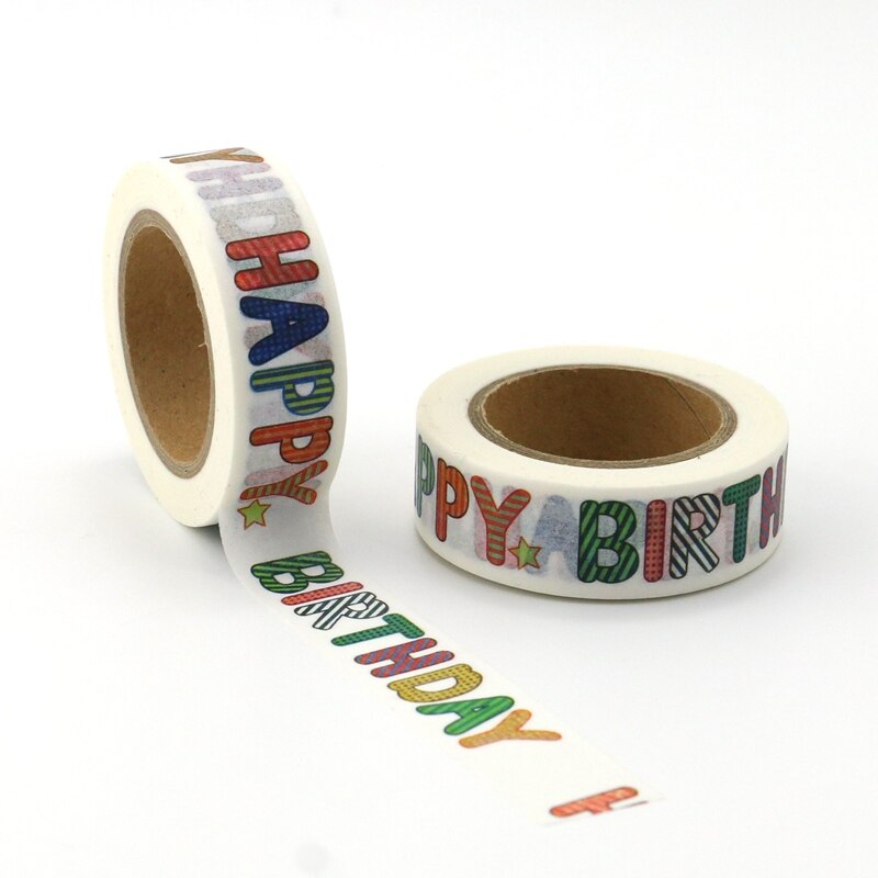 2PCS/lot ! Decor HAPPY BIRTHDAY Washi Tapes Mask Paper DIY Scrapbooking Adhesive Sticky Tape 1.5cm*10m School Office Supply