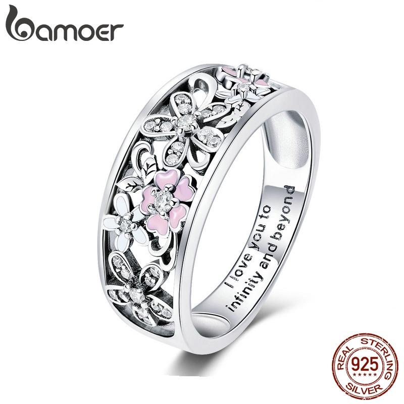 Bamoer 925 Sterling Zilver Daisy Flower & Infinity Love Pave Vingerringen voor Vrouwen Bruiloft Verlovingssieraden SCR390