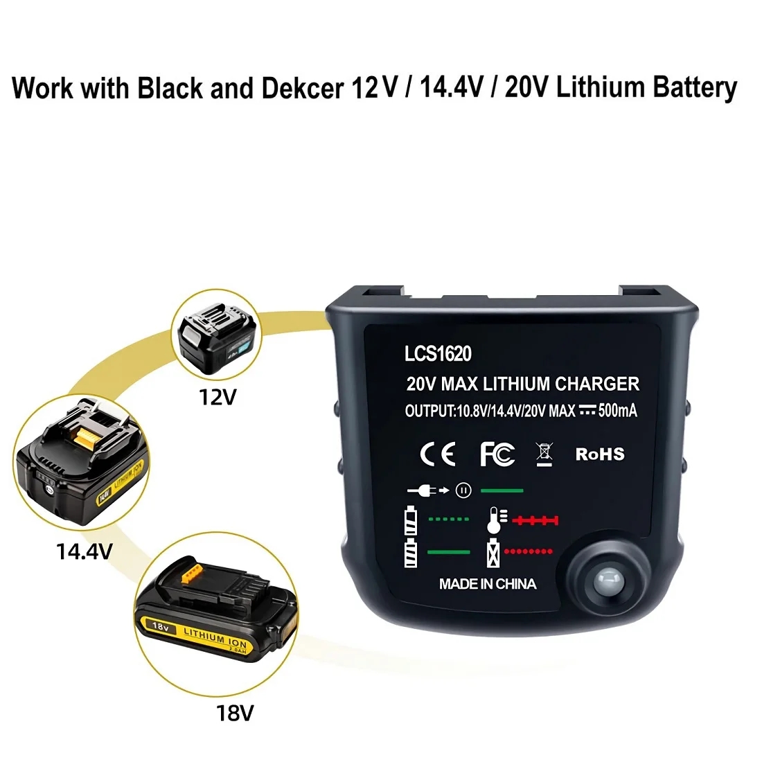 LCS1620 Lithium nickel chromium Battery rechargeable Charger for BLACK & DECKER 20V for LBXR20 LB20 LBX20 LBX4020 LB2X4020 Part