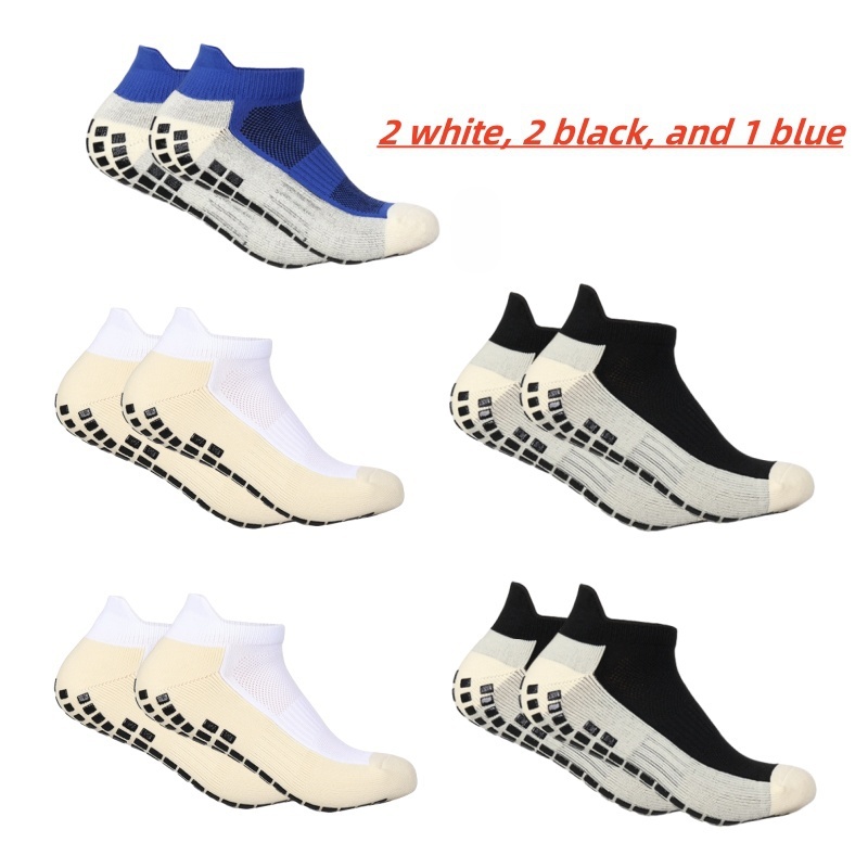 5 pairs of short men's and women's four season anti slip football socks, fitness Pilates socks, football tennis basketball sport: Cáqui