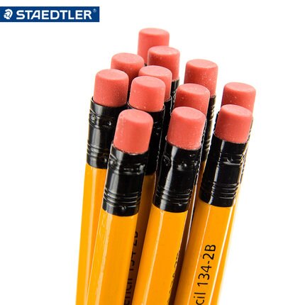 12Pcs Staedtler yellow pencil 134 wooden pencil HB 2B With rubber head Office and School Supplies