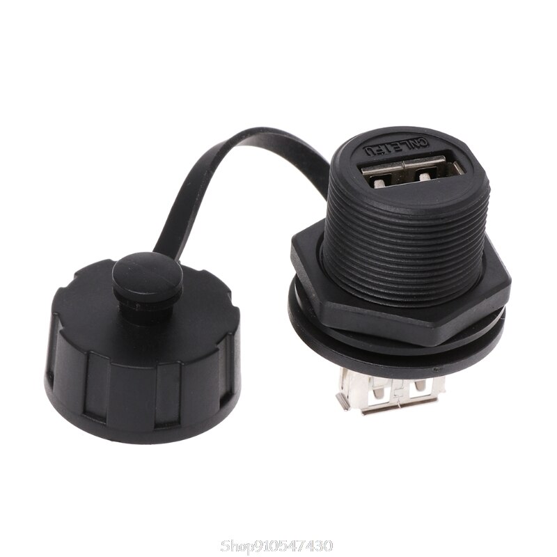 USB 2.0 Female Panel Pass Connector Mount Socket Plug Waterproof IP67 With Cap N04 20
