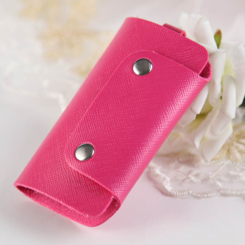 Men Women Key Holder PU Leather Car Key Bag Keychain Bag Case Wallet Holder Cover Chain Key Wallet Pocket Organizer Portable: Pink