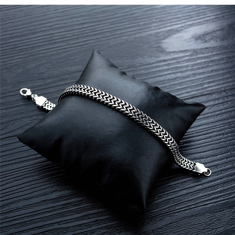 ZORCVENS hommes Bracelet & Bracelet de noël Bracelet en acier inoxydable couleur argent lien blé Double chaîne bijoux directe