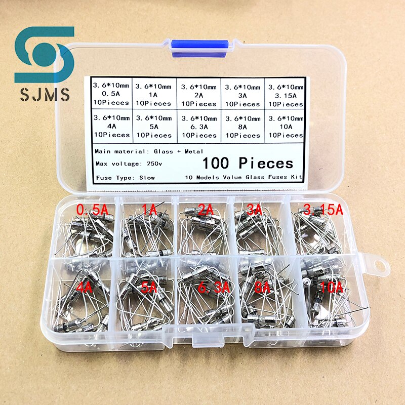 100Stck 3.6*10 3*10 4*11 F/T typ Glas sicherung Schnell/Langsam schlag 250V 0,5 EINE 1A 2A 3A 3,15 EINE 4A 5A 6,3 EINE 8A 10A Mit Beine 3,6 x10 3x10 4x11