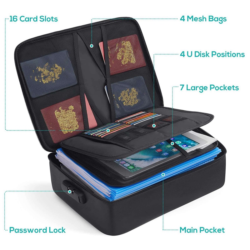 Fireproof Document Bag With Lock Home Office Travel Fireproof And Waterproof Safety Box Portable Handle File Storage