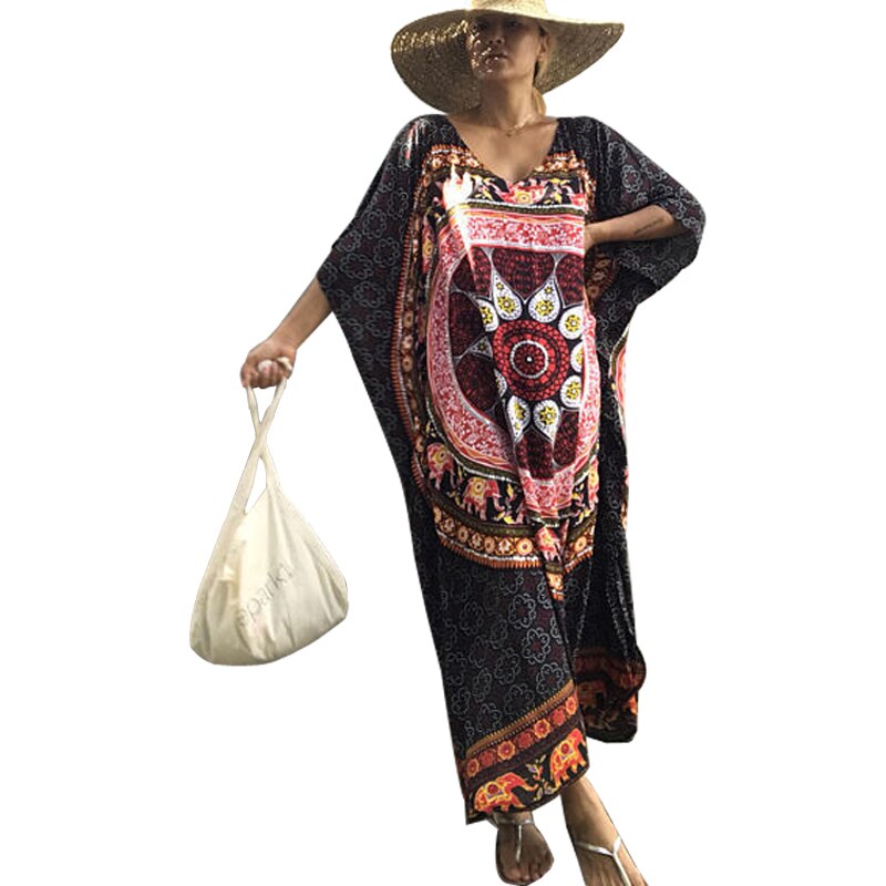 Vestidos largos de Kaftan africano de verano para mujer vestido Vintage con estampado Floral étnico de tallas grandes para mujer