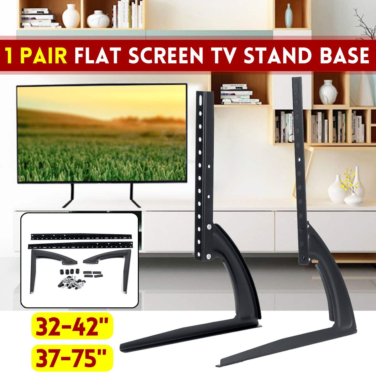 Universal LCD Flat Screen TV Table Top Mount Stand Base Black Fits For 32 Inch To 75 Inch
