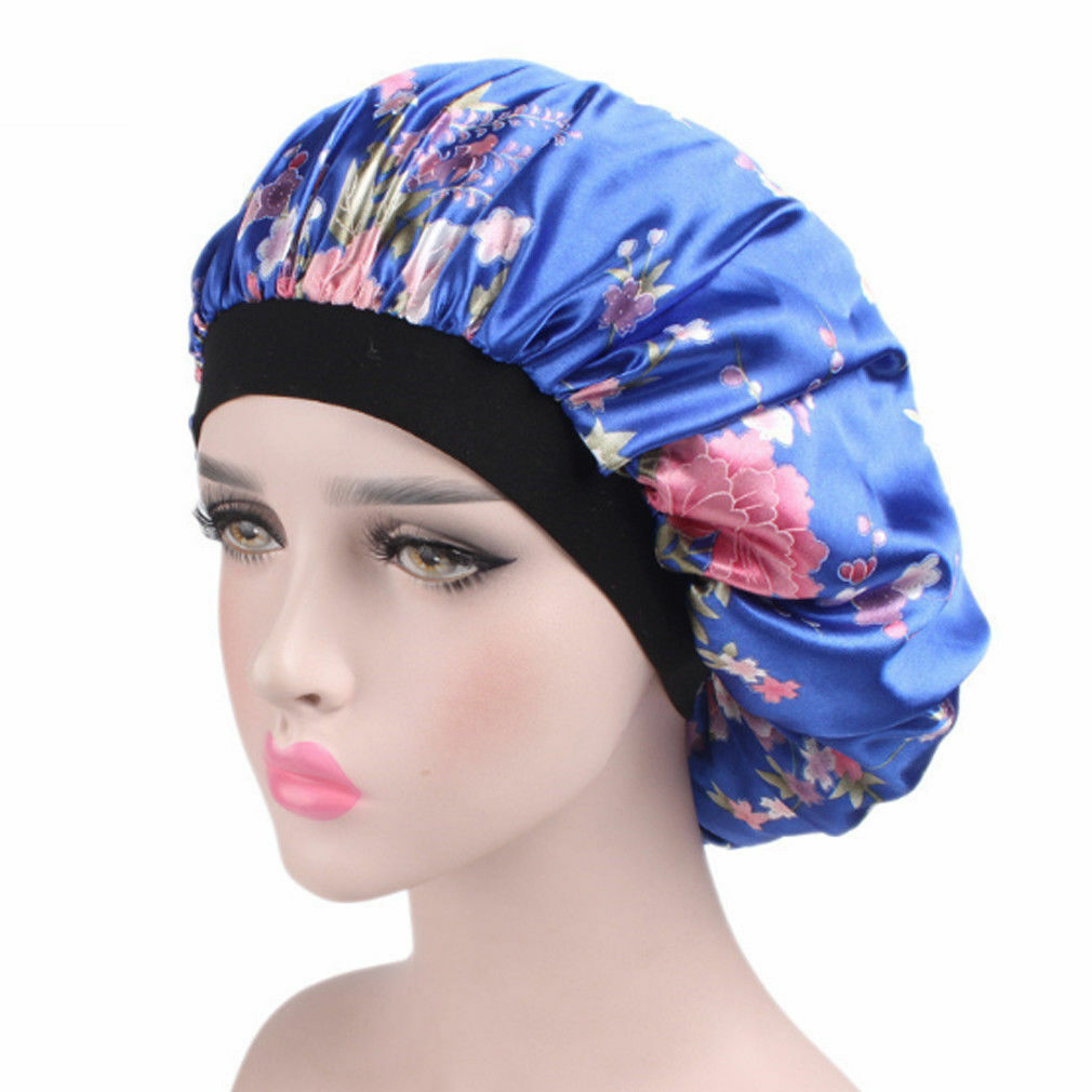 Kvinder satin solid sovehat blød silke satin nat hår hue hat silke komfortabelt hovedbetræk bred elastik hårtab: 03